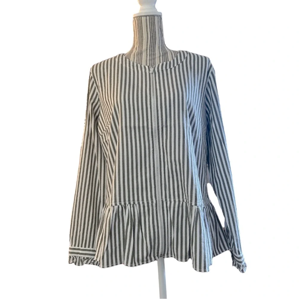 NWOT D & Co. Denim + Company Peplum Striped Jacket, (see descrip. Measurements) - Picture 1 of 4